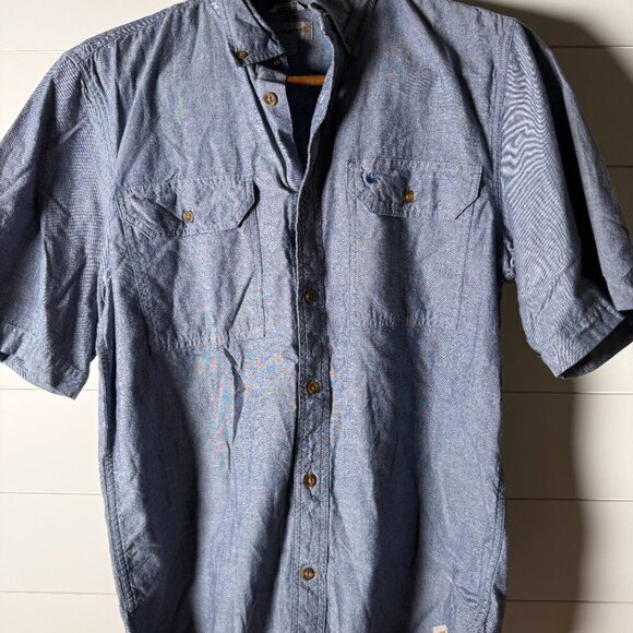 Carhartt Relaxed Fit Short Sleeve Button Down  Size Medium Chambray Blue - Picture 8 of 11